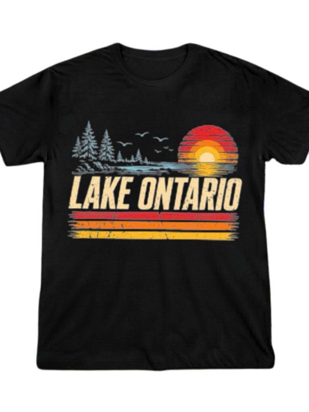 Gildan Shirt Black Lake Ontario Graphic Tee